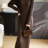 Women's Merino Wool Blend Sweater Dress 2025 Fall Winter V-Neck Long Sleeve Ribbed Cocktail Bodycon Knit Maxi Dress