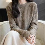 Suéter de lana 100% merino de chanyarn femenino 2025 otoño invierno Básico Básico Cable de manga larga Cabina de manga larga Sétero de cable de punto