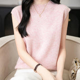 Women's 100% Merino Wool Spring Fall Winter First-Line Ready to Wear Mock Neck Seamless Knit Sleeveless Sweater Vest