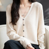 Women's Merino Wool Cardigan V-Neck Fall Winter Long Sleeve First-Line Ready to Wear Seamless Knit Cardigan