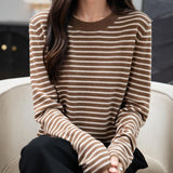Frauen Merino Wollpullover 2025 Herbst Winter Casual Crew Hals gestreift