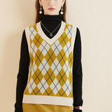 Giubbotto da maglione da donna al 100% da donna 2025 Diamond inverno autunno V Glet maglione a maglia senza maniche