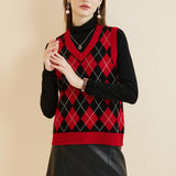 Giubbotto da maglione da donna al 100% da donna 2025 Diamond inverno autunno V Glet maglione a maglia senza maniche