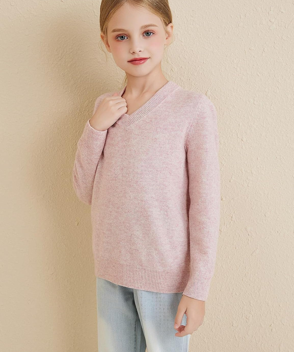 Girls 100% Merino Wool Classic V-Neck Sweater