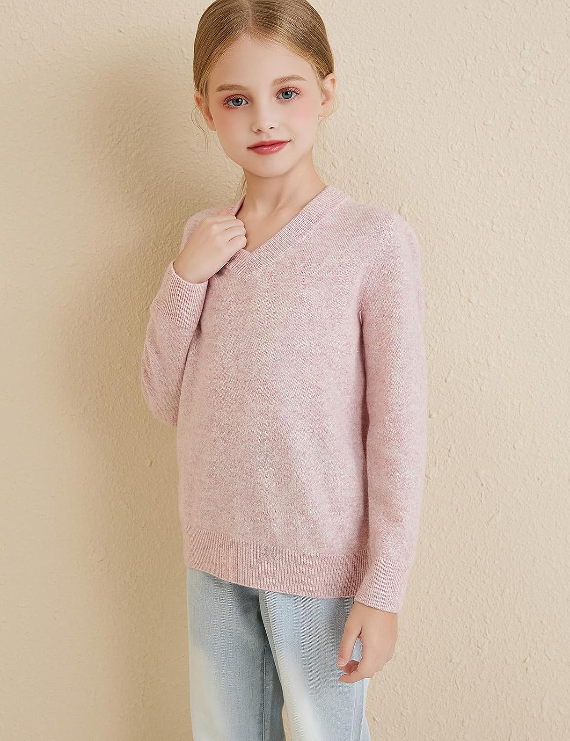 Girls 100% Merino Wool Classic V-Neck Sweater