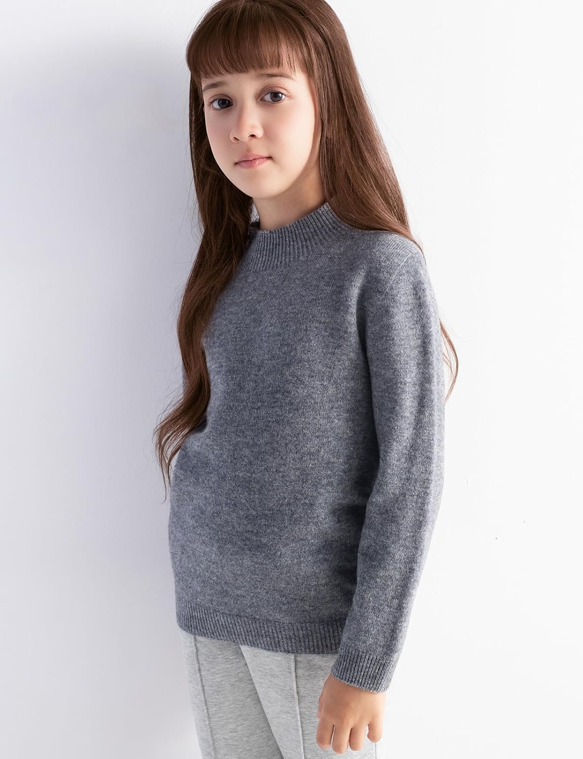 Girls 100% Merino Wool Sweater Fall Winter First-Line Ready to Wear Mock Neck Long Sleeve Seamless Pullover