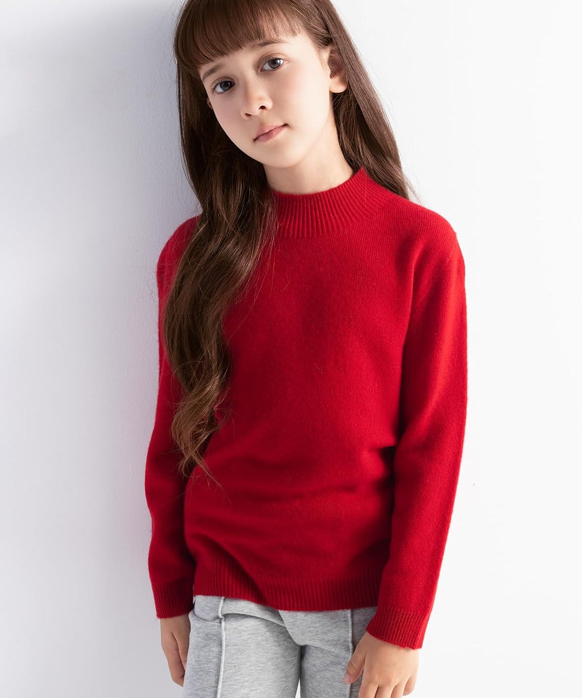 Girls' 100% Merino Wool Seamless Mock Neck Sweater