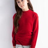 Girls 100% Merino Wool Sweater Fall Winter First-Line Ready to Wear Mock Neck Long Sleeve Seamless Pullover