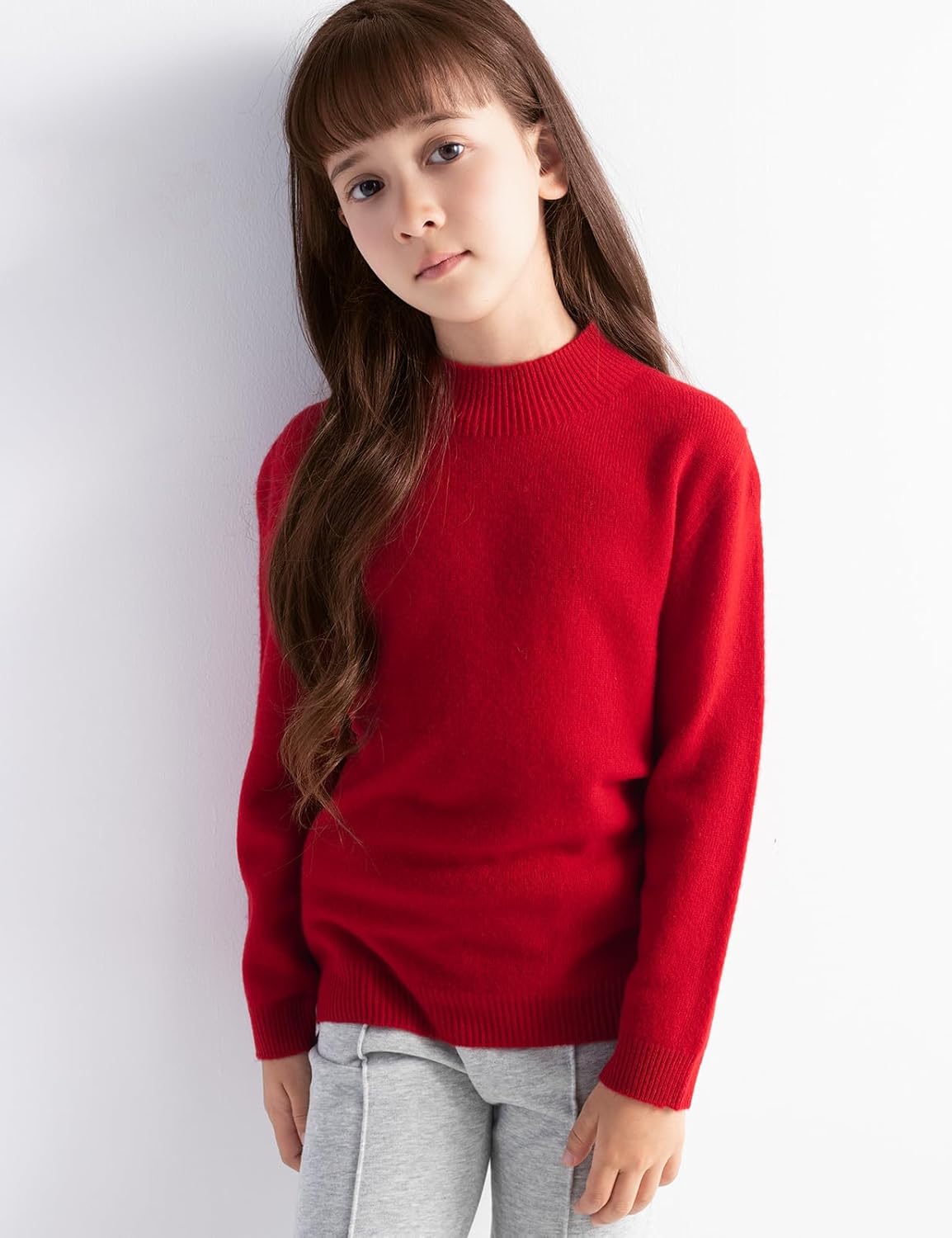 Girls 100% Merino Wool Sweater Fall Winter First-Line Ready to Wear Mock Neck Long Sleeve Seamless Pullover