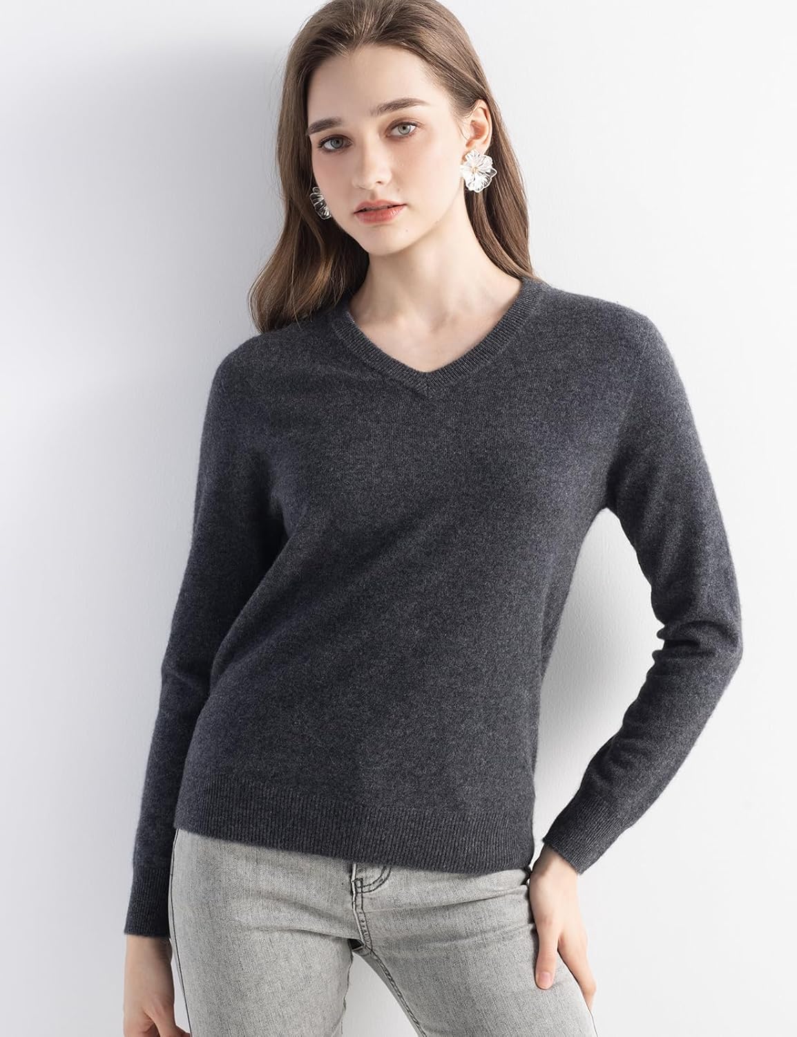 Women's 100% Pure Cashmere Women's Sweater V-Neck Long Sleeve 2025 Fall Winter Warm Soft Knit Pullover