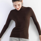 Women's Merino Wool Sweater Fall Winter Turtleneck Rib Long Sleeve First-Line Ready to Wear Seamless Knit Sweater