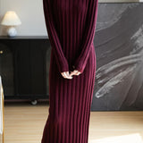 Women's Merino Wool Blend Sweater Dress 2025 Fall Winter V-Neck Long Sleeve Ribbed Cocktail Bodycon Knit Maxi Dress