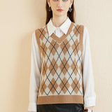 Giubbotto da maglione da donna al 100% da donna 2025 Diamond inverno autunno V Glet maglione a maglia senza maniche