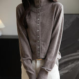 Women's Merino Wool Blend Cardigan 2025 Fall Winter Casual Mock Neck Long Sleeve Knit Cardigan with Buttons