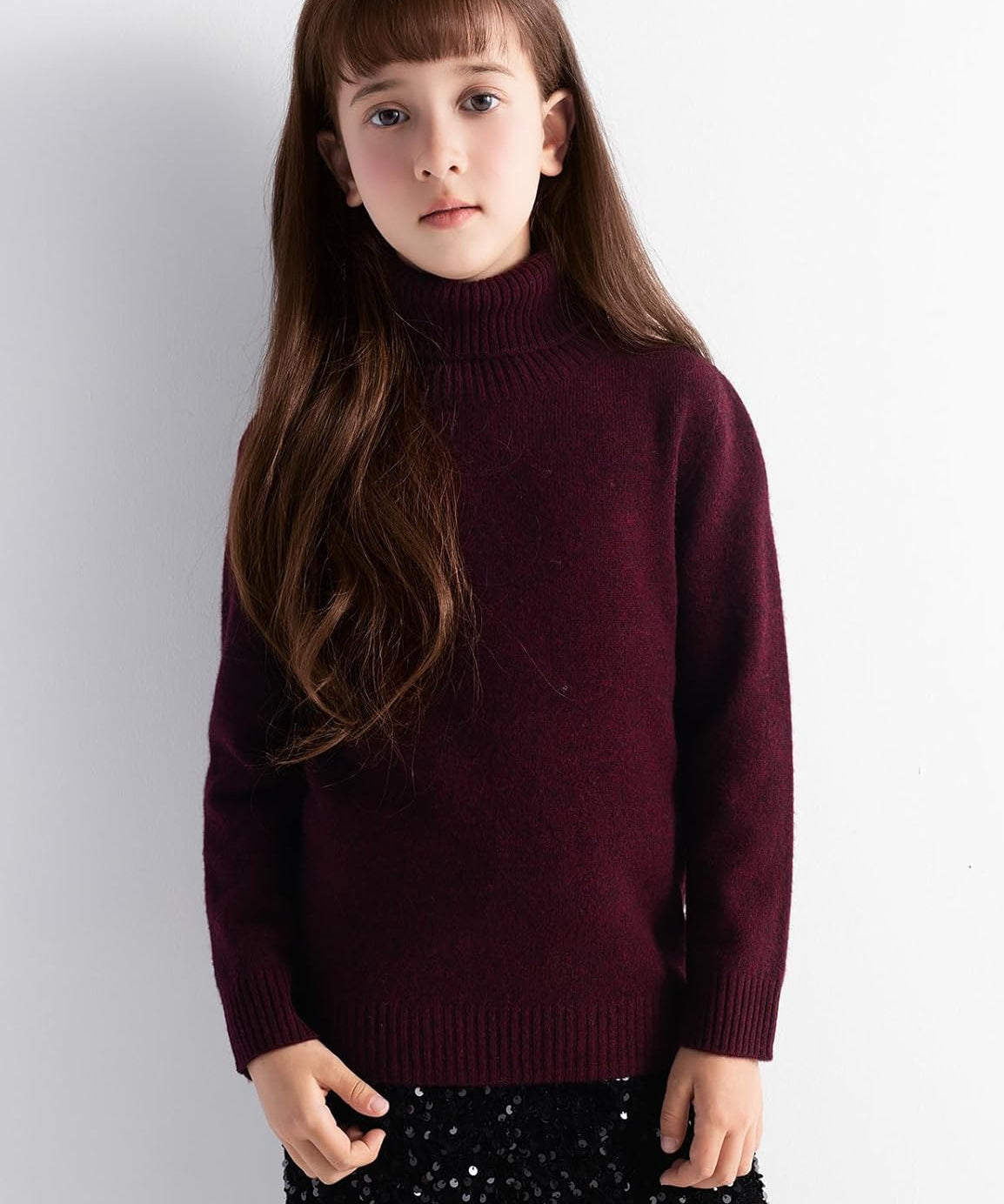 Girls' 100% Merino Wool Seamless Turtleneck Sweater