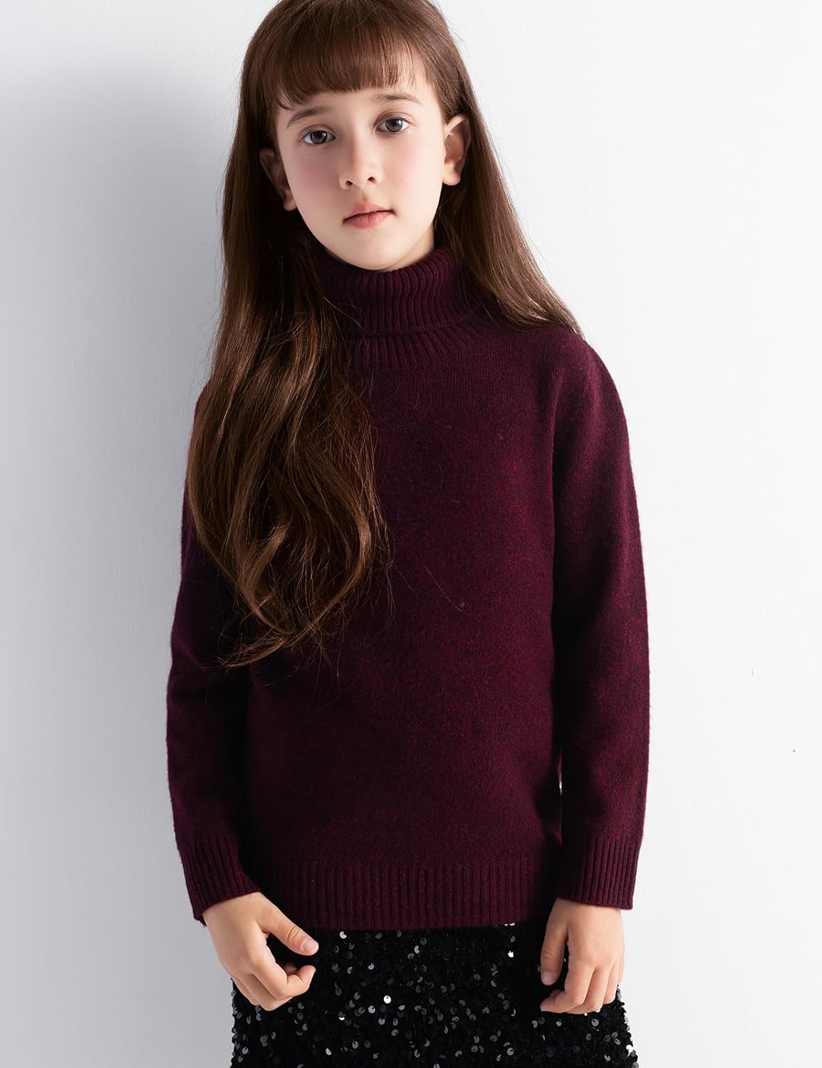 Girls 100% Merino Wool Sweater Fall Winter First-Line Ready to Wear Turtleneck Long Sleeve Seamless Pullover