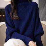 Chanyarn Women's 100% Merino Wool Sweater 2025 Fall Winter Mock Neck Oversized Long Batwing Sleeve Loose Knitted Sweater