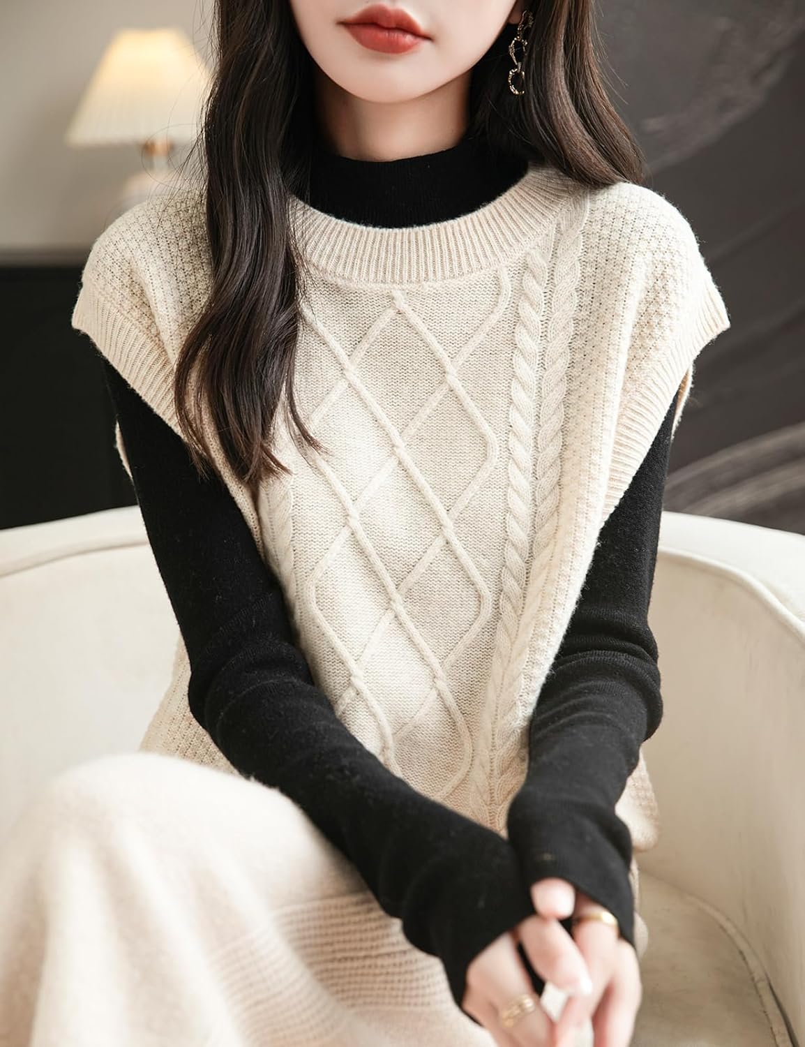 Chanyarn Women's 100% Merino Wool Sweater Vest 2025 Fall Winter Casual Crewneck Cable Sleeveless Knit Sweater Tank Tops