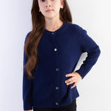 Girls 100% Merino Wool Cardigan Fall Winter First-Line Ready to Wear Crewneck Long Sleeve Seamless Sweater