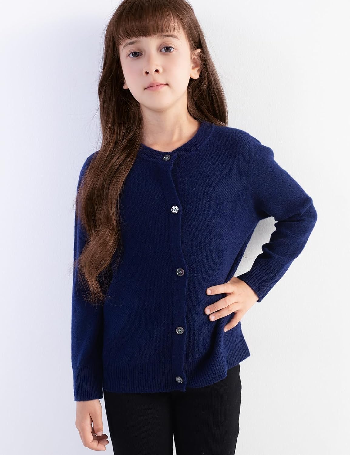 Girls 100% Merino Wool Cardigan Fall Winter First-Line Ready to Wear Crewneck Long Sleeve Seamless Sweater