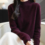 Chanyarn Women's 100% Merino Wool Seamless Sweater Mock Neck First-Line Ready to Wear Long Sleeve Knitted Pullover Tops