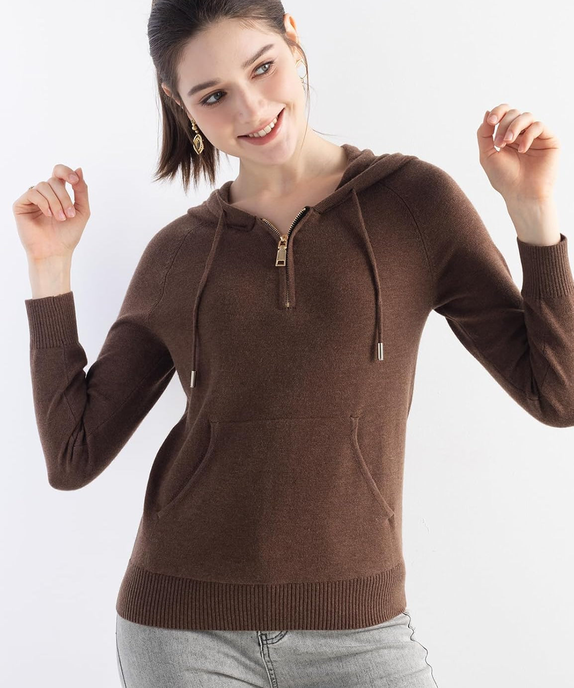 Merino Wool Blend Zipper Crewneck Sweatshirt