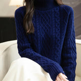 Chanyarn Women's 100% Merino Wool Sweater 2025 Fall Winter Turtleneck Vintage Warm Soft Long Sleeve Cable Knit Sweater