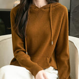Felpa con tasca a maniche lunghe in lana merino al 100% da donna 2025 inverno calda morbida a manica lunga a maglia con tasca