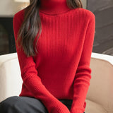 Women's 100% Merino Wool Turtleneck Sweater 2025 Fall Winter Long Sleeve Warm Soft Ribbed Knit Pullover Sweater