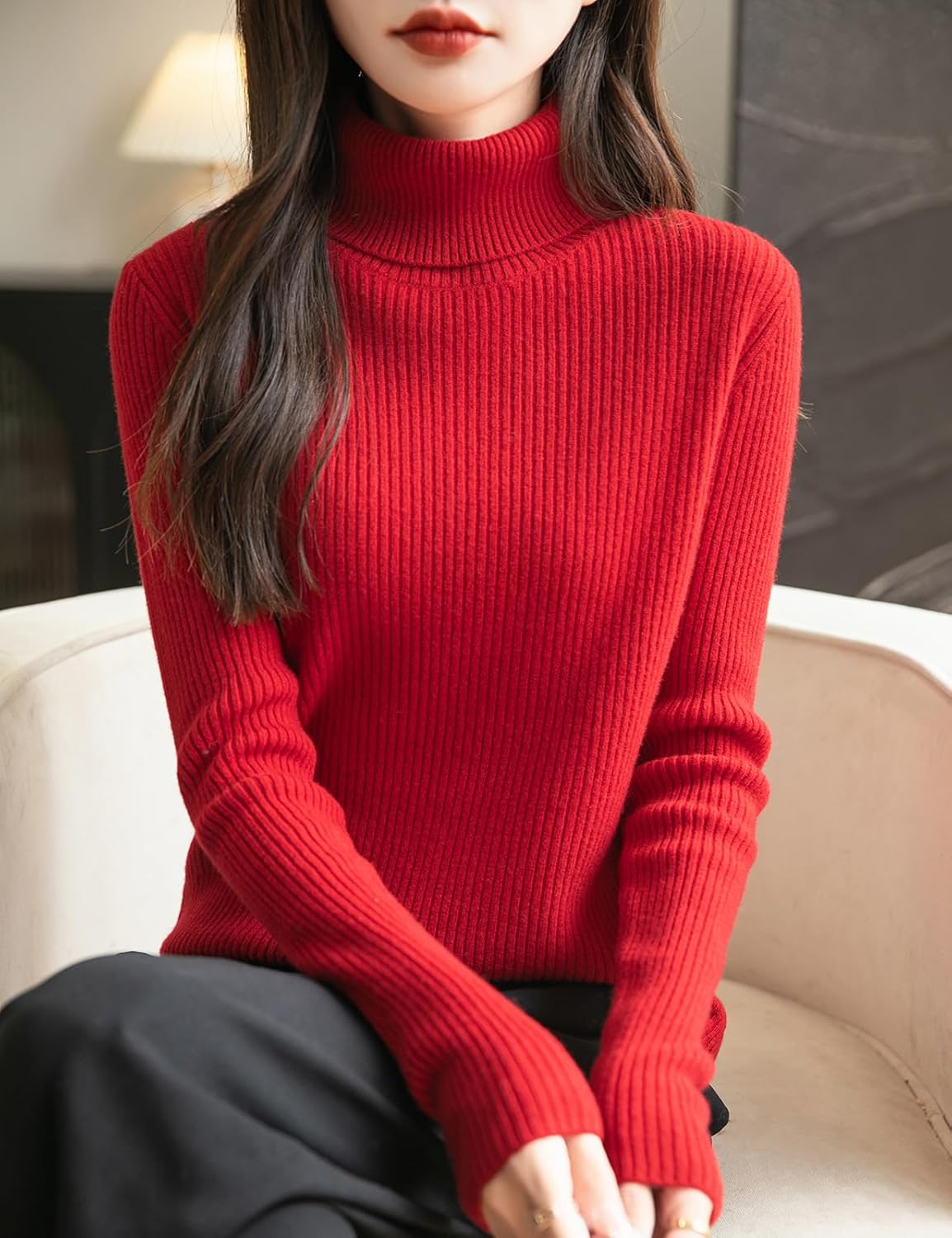 Women's 100% Merino Wool Turtleneck Sweater 2025 Fall Winter Long Sleeve Warm Soft Ribbed Knit Pullover Sweater