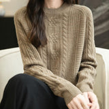 Chanyarn Women's 100% Merino Wool Crew Neck Sweater 2025 Fall Winter Solid Cable Long Sleeve Warm Knitted Sweater