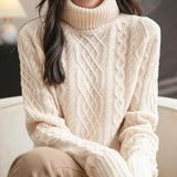 Chanyarn Women's 100% Merino Wool Sweater 2025 Fall Winter Turtleneck Vintage Warm Soft Long Sleeve Cable Knit Sweater