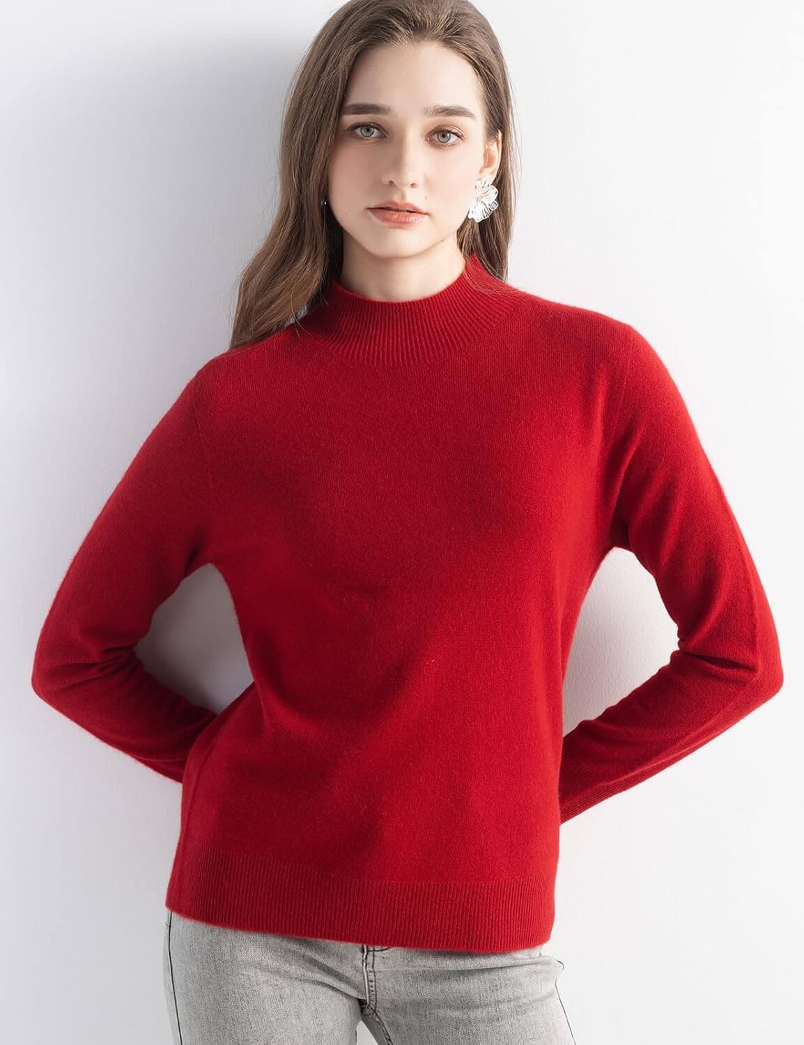 Women's 100% Pure Cashmere Sweater Mock Neck Long Sleeve Warm Leisure 2025 Fall Winter Knit Pullover