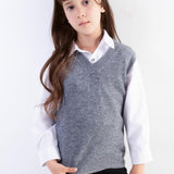 Girls 100% Merino Wool Sweater Vest V-Neck Sleevless 2025 Fall Winter Cable Tops Knitted Pullover Vest