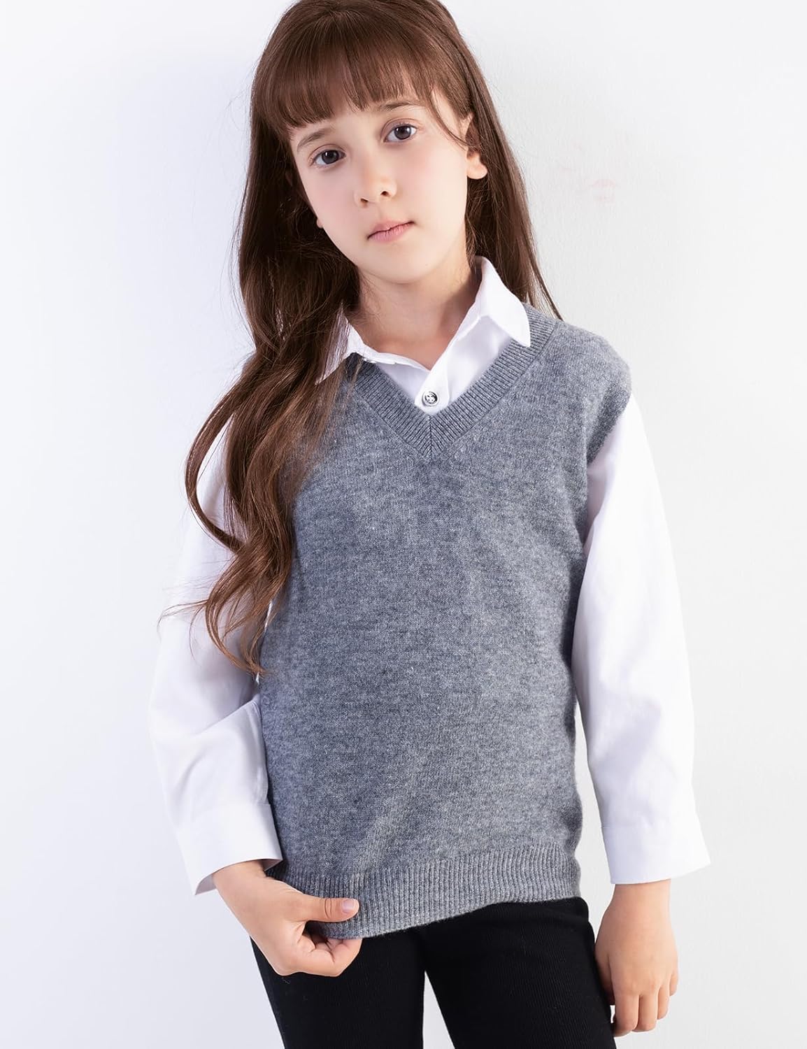 Girls 100% Merino Wool Sweater Vest V-Neck Sleevless 2025 Fall Winter Cable Tops Knitted Pullover Vest