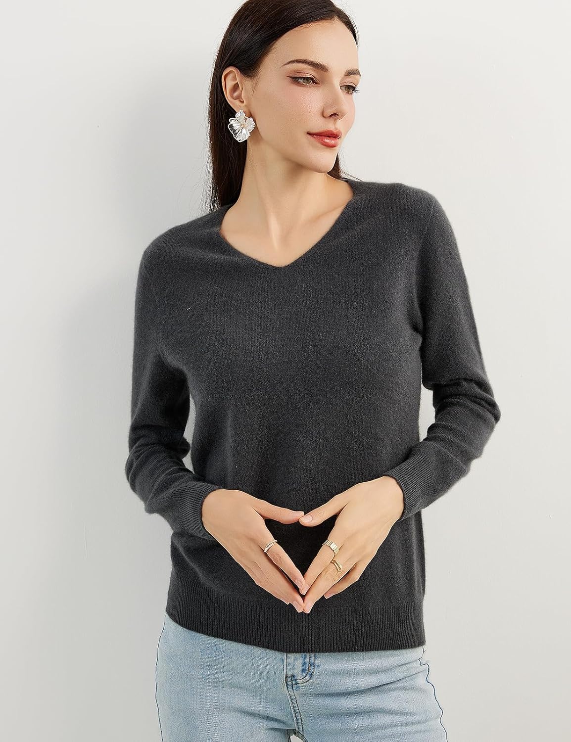 Chanyarn 100% Pure Cashmere Women's Sweater V-Neck Long Sleeve 2025 Fall Winter Warm Soft Knit Pullover