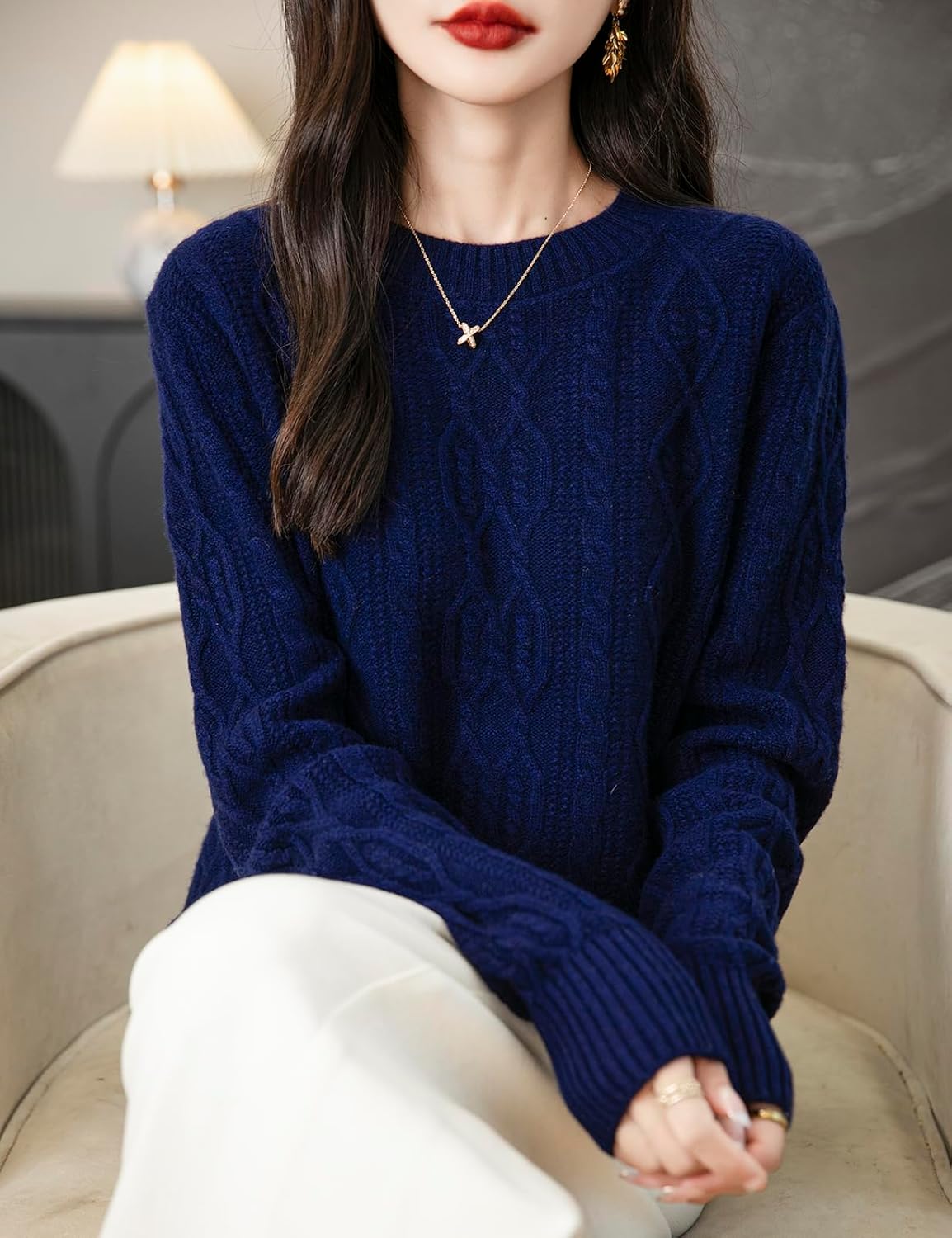 Chanyarn Women's Crew Neck 100% Merino Wool Sweater 2025 Fall Winter Casual Vintage Soft Long Sleeve Cable Knit Sweater