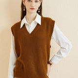 Women's 100% Merino Wool Sweater Vest 2025 Spring Classic V Neck Casual Sleeveless Knit Sweater Vest