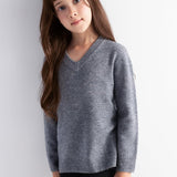 Girls 100% Merino Wool Sweater Fall Winter First-Line Ready to Wear V-Neck Long Sleeve Seamless Knit Pullover