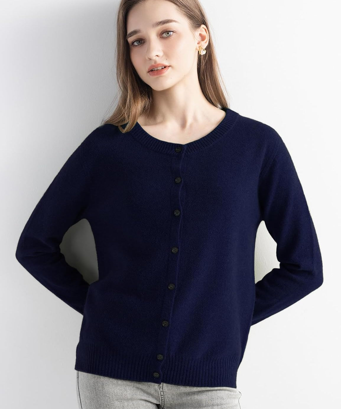 Mongolian Cashmere Cardigan Crewneck Sweater