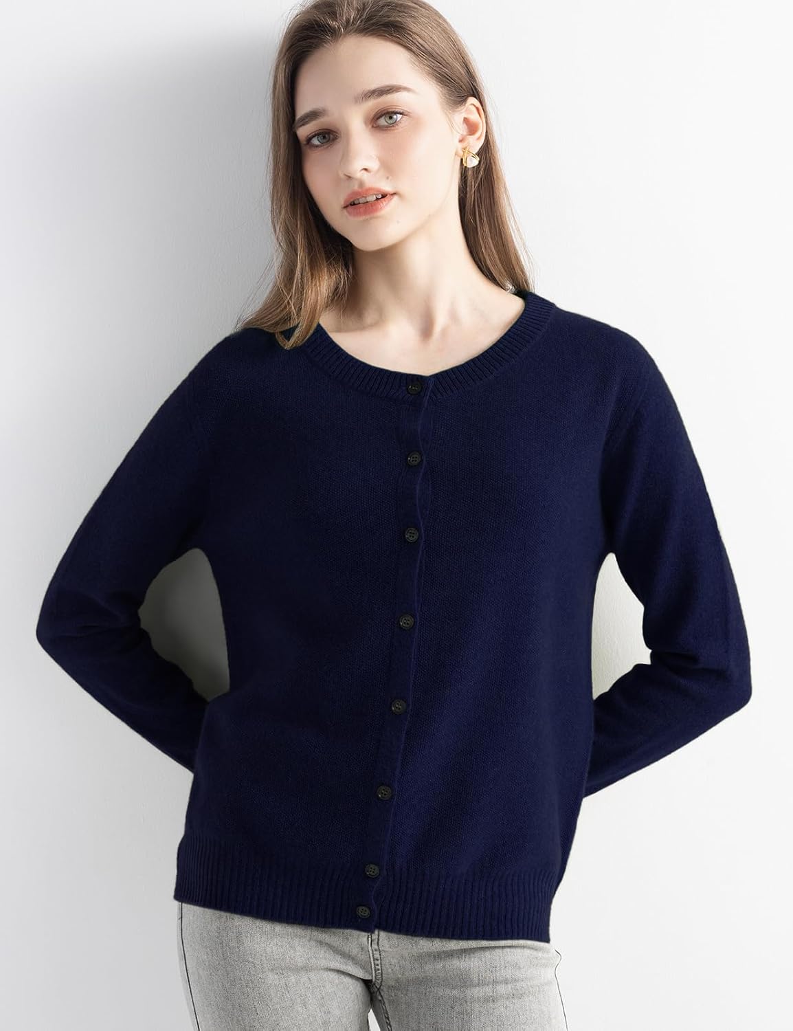 Mongolian Cashmere Cardigan Crewneck Sweater