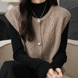 Women's 100% Merino Wool Sweater Vest 2025 Fall Winter Crew Neck Button Down Sleeveless Cable Knit Sweater Vest