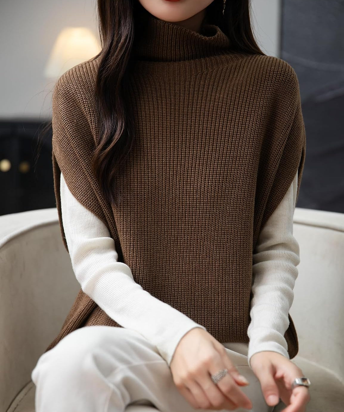 Merino Wool Oversized Turtleneck Sweater Vest
