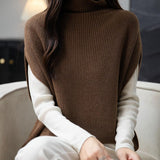Women's Merino Wool Oversized Sweater Vest 2025 Fall Winter Casual Loose Turtleneck Sleeveless Knit Pullover Sweater