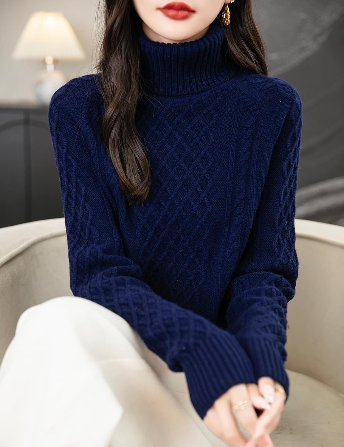 Chanyarn Women's 100% Merino Wool Turtleneck Sweater 2025 Fall Winter Vintage Cable Warm Soft Long Sleeve Knit Sweater