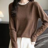 Women's Merino Wool Sweater 2025 Fall Winter Fake Two Piece Color Block Shirt Crewneck Long Sleeve Knit Pullover Top