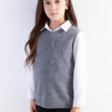 Girls 100% Merino Wool Sweater Vest Crewneck Sleeveless 2025 Fall Winter Cable Tops Knitted Pullover Vest