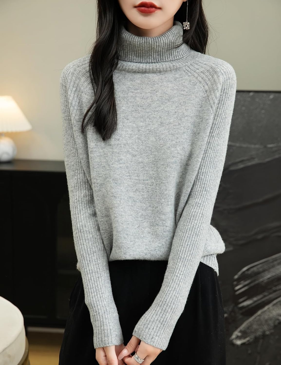100% Merino Wool Raglan Turtleneck Sweater