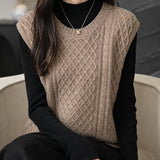 Women's 100% Merino Wool Sweater Vest 2025 Fall Winter Vintage Cable Crew Neck Sleeveless Knit Sweater Vest