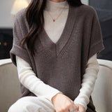 Verser de laine mérinos pour femmes 2025 automne d'hiver décontracté V couche sans manche en tricot de paille